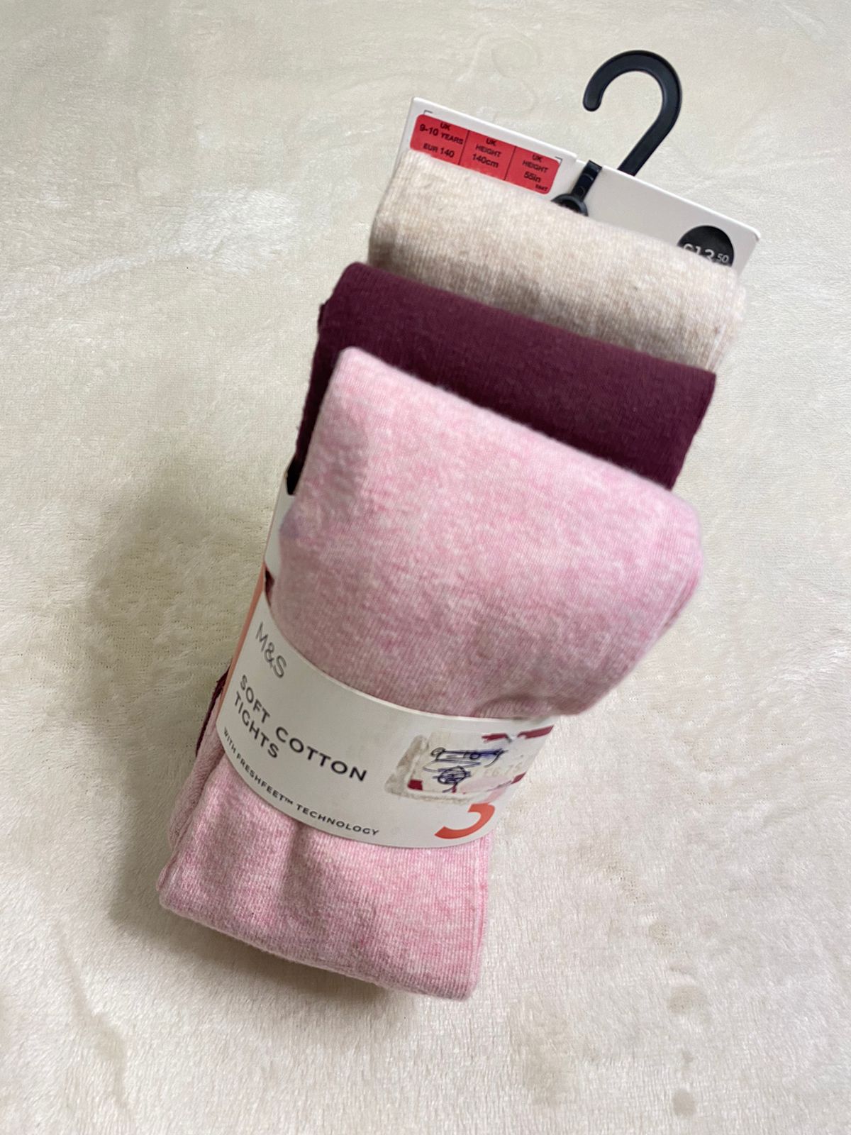 M&S pink maroon and skin tights pack of 3