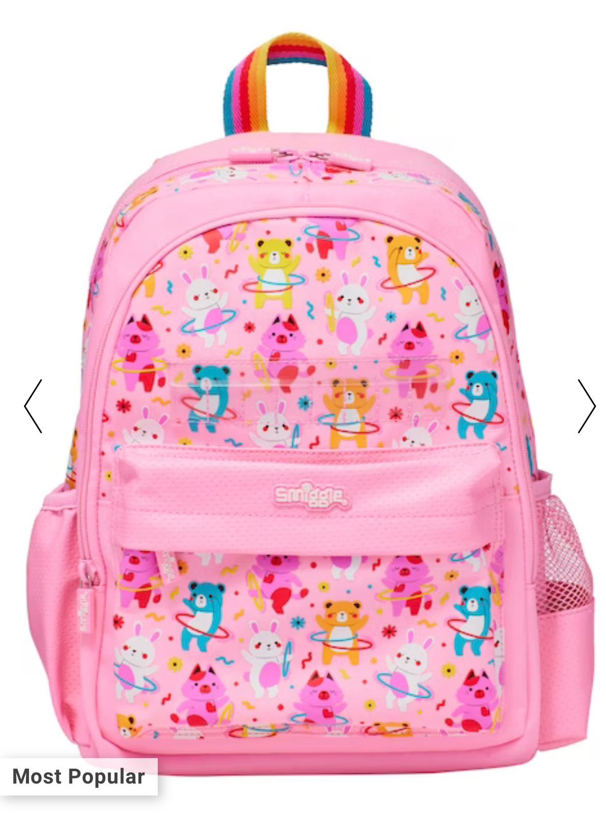 Smiggle Classic School Bag with Pink Teddy Bear