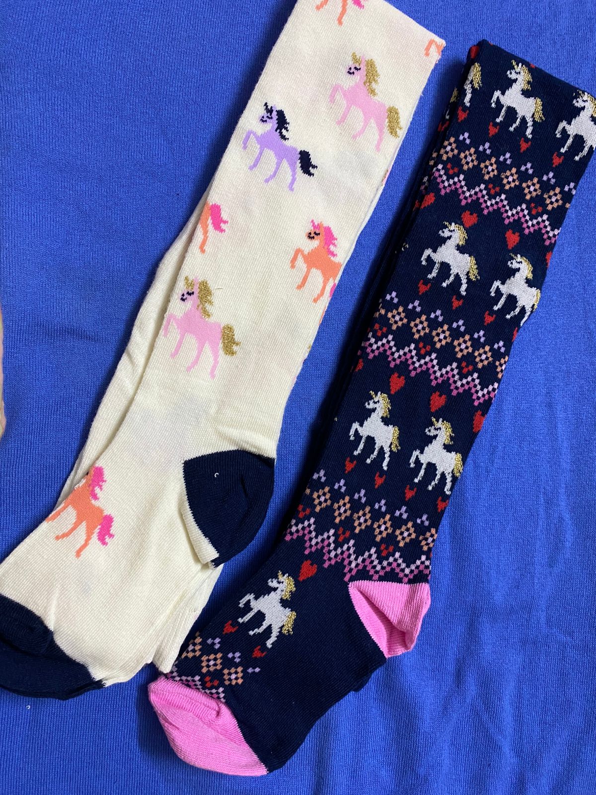 Primark blue and white glitter unicorn tights