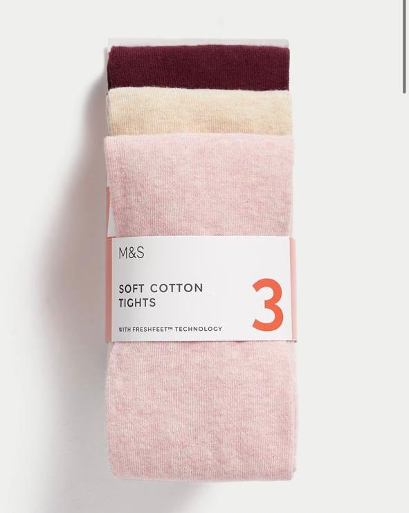 M&S pink maroon and skin tights pack of 3