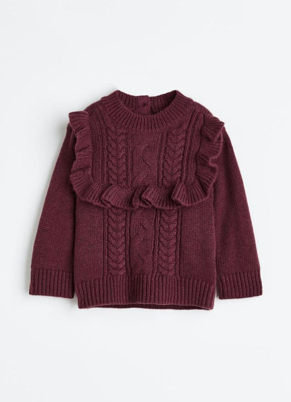 H&M Mahroon frill knitted sweater