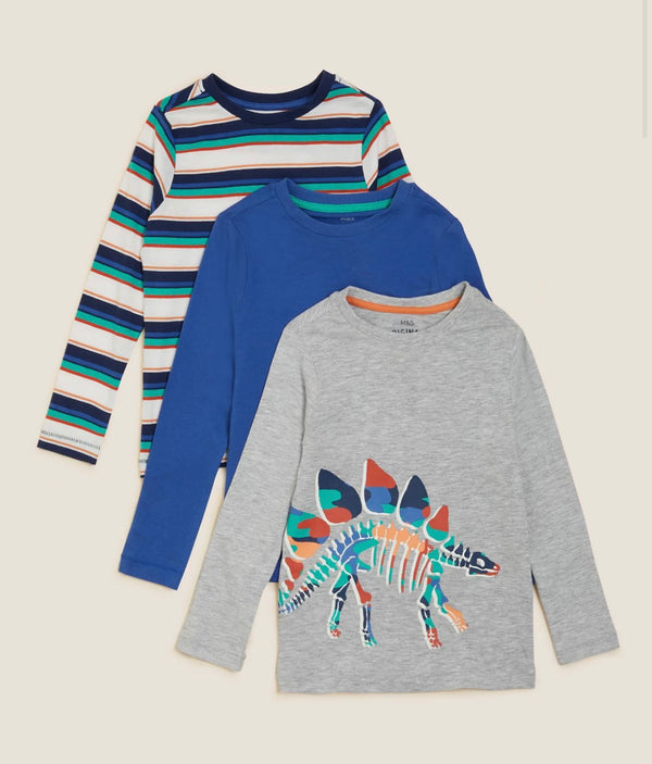 M&S Dinosaur glow T-shirt pack of 3