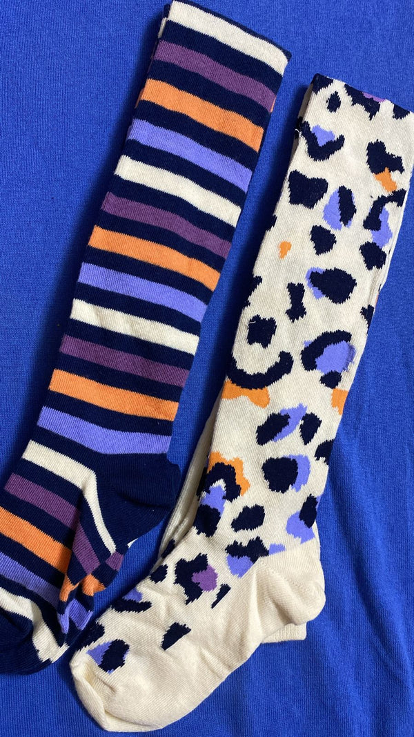 Primark blue zebra and multi tights