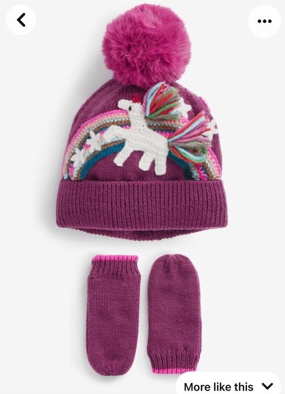 Next unicorn cap and mitten
