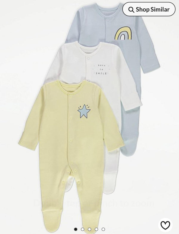 George Rainbow Star Long Sleeve Sleepsuits 3 Pack