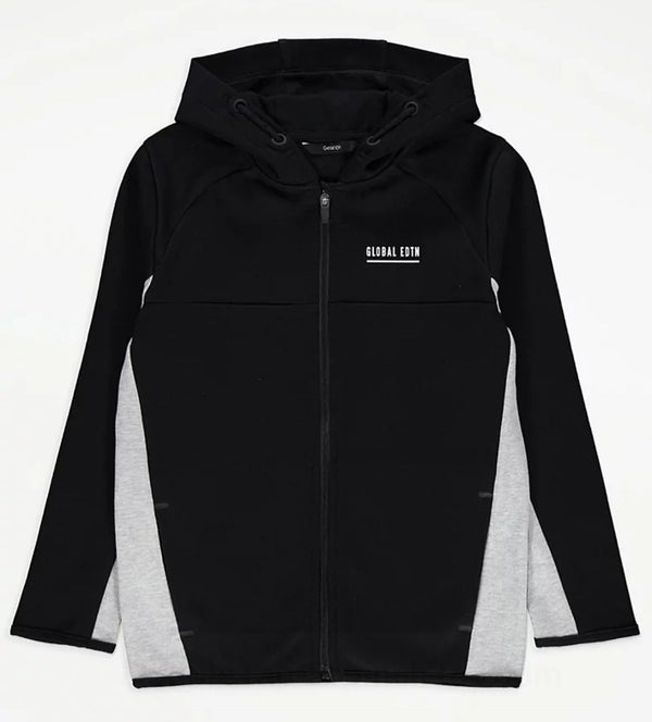 George Black Panelled Global Edition Zip Up Hoodie