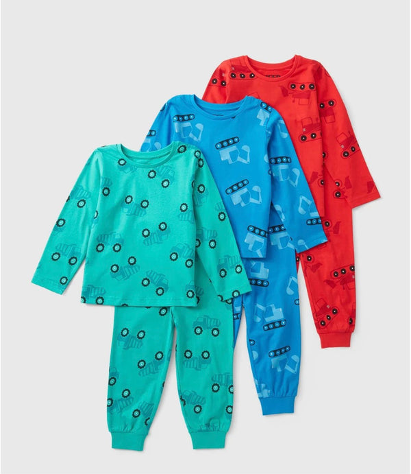 Boys Blue Transport Pyjama Top & Bottoms Set Pack 3