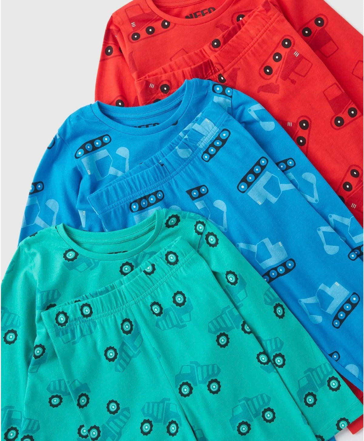 Boys Blue Transport Pyjama Top & Bottoms Set Pack 3