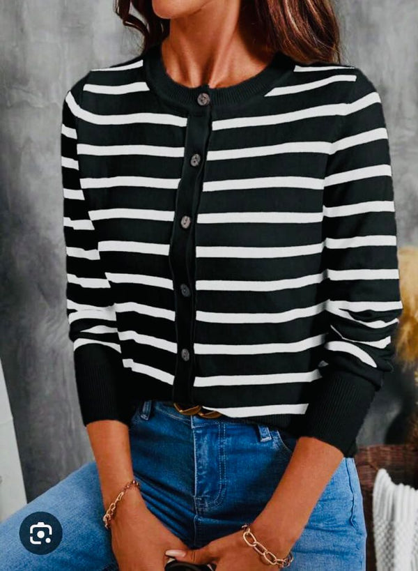 Girls Black And White Cardigan