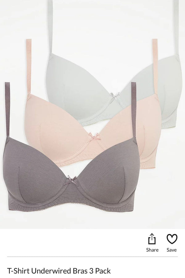 George 3 Pack T-Shirt Bra Underwired