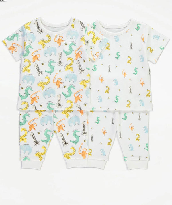 Pack Of Safari Animal Print Baby Pajama Set
