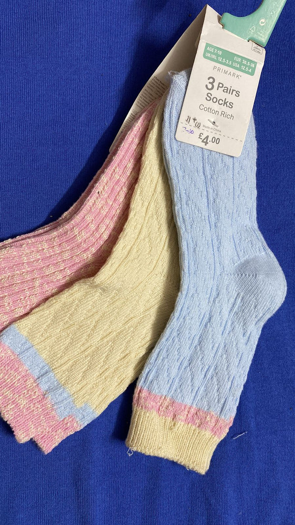 Primark blie pink and white socks